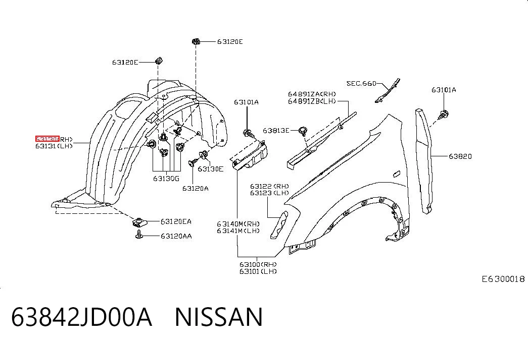 Подкрильнікі переднього крила, правий Nissan Qashqai +2 I позашляховик (J10) (2007 - 2014) ціна, від 9.80 USD