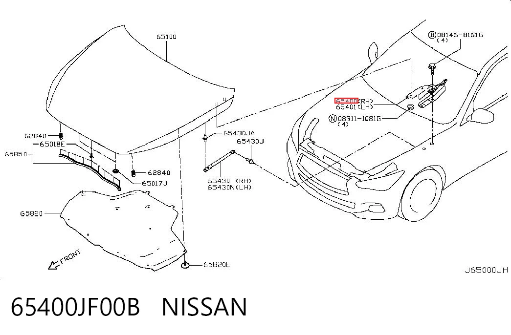 65400JF00B Nissan/Infiniti Петля капота, права