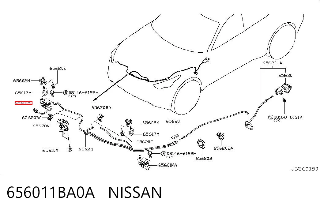 656011BA0A Nissan/Infiniti Запор капота (замок і привід замка капота)