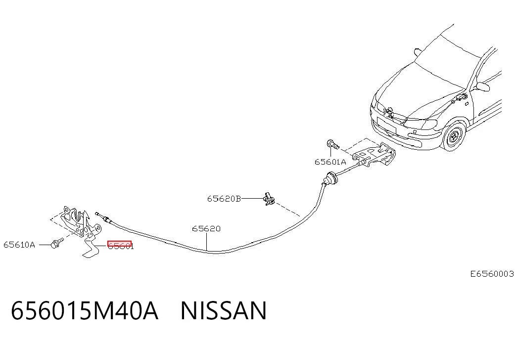 Запор капота (замок і привід замка капота) на Nissan Almera II N16