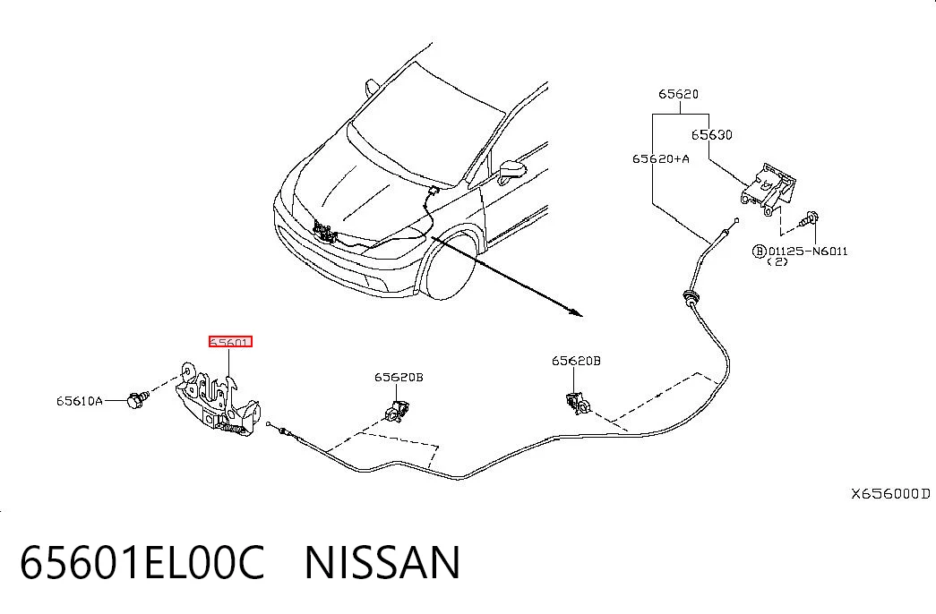 Запор капота (замок і привід замка капота) на Nissan Tiida  C11X