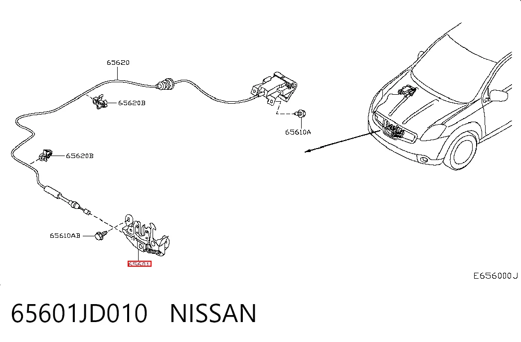 Запор капота (замок і привід замка капота) на Nissan Qashqai I J10