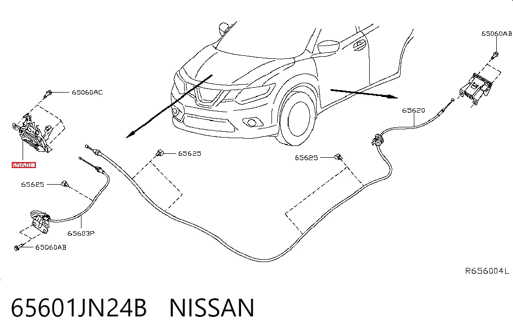 Запор капота (замок і привід замка капота) на Nissan Rogue  T32U