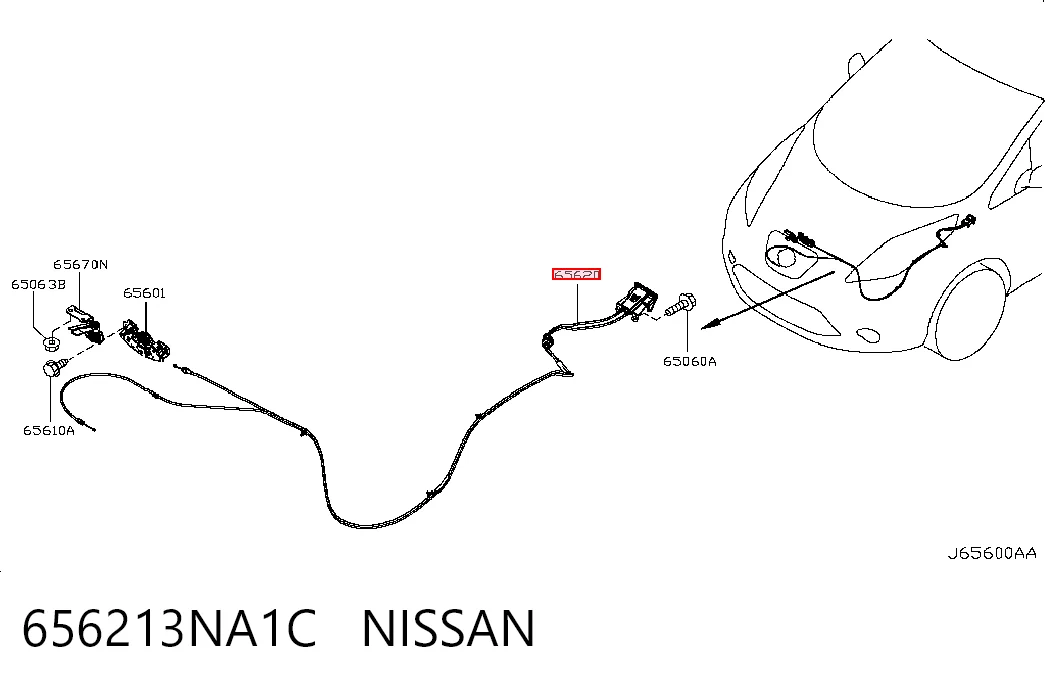 Трос замка капота на Nissan LEAF I ZE0
