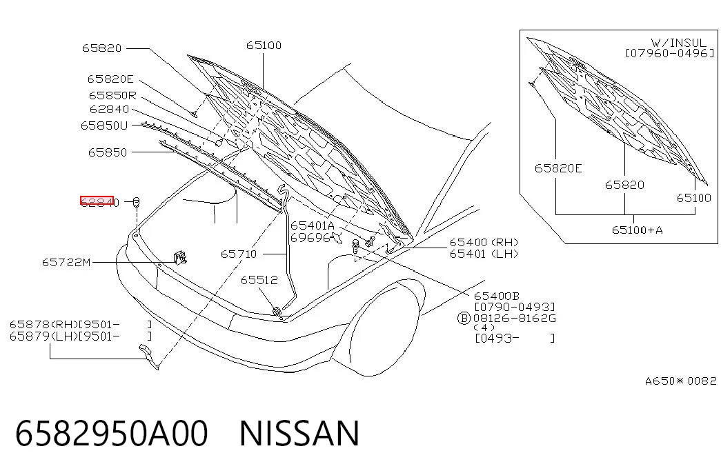 6582950A00 Nissan/Infiniti Відбійник капота