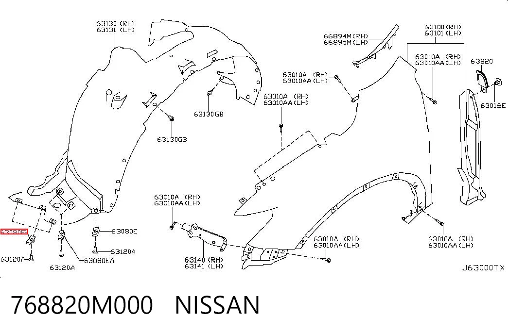 768820M000 Nissan/Infiniti Пістон (кліп) кріплення підкрилки переднього крила