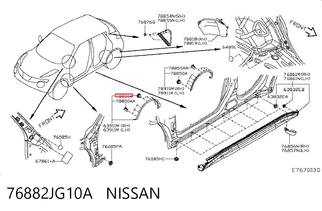 76882JG10A Nissan/Infiniti Пістон (кліп) кріплення підкрилки переднього крила