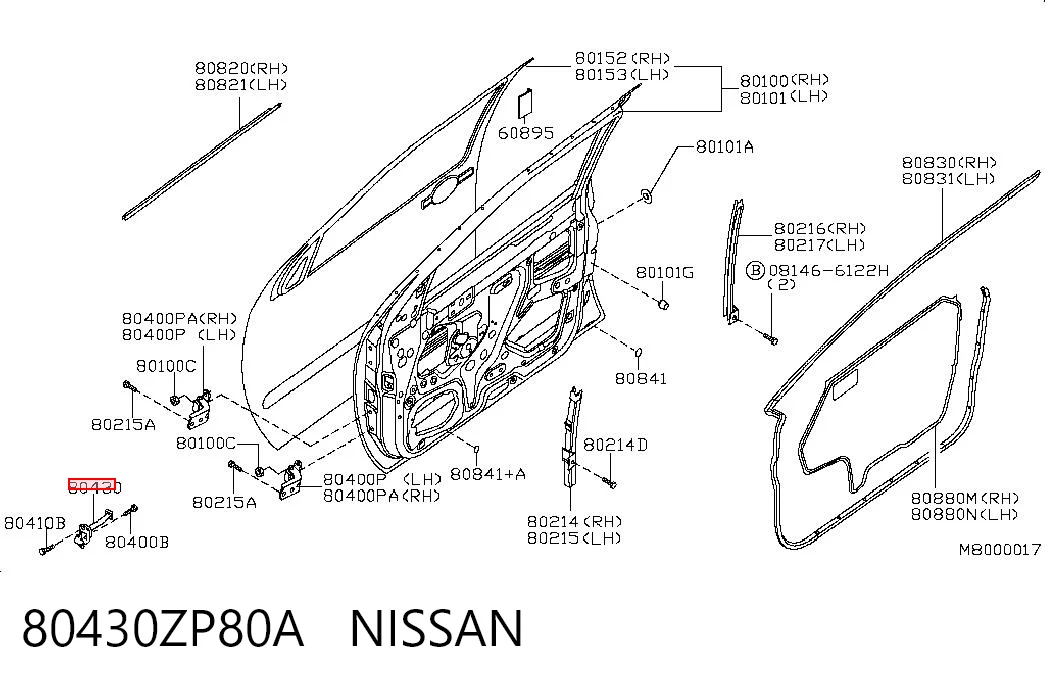 80430ZP80A Nissan/Infiniti Обмежувач відкриття дверей, передній правий