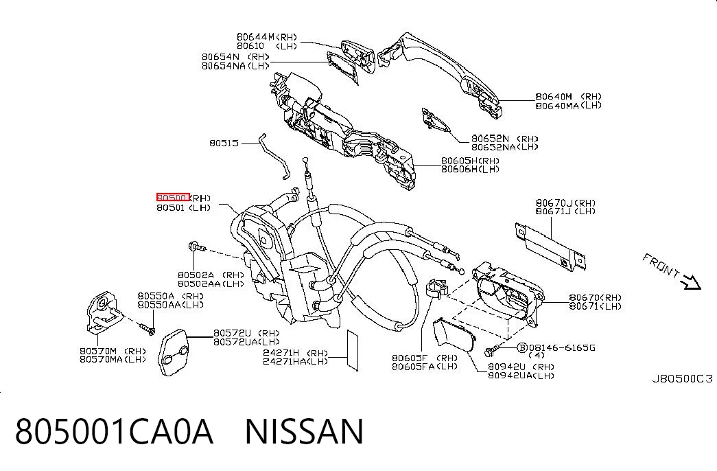 805001CA0A Nissan/Infiniti Замок двері правої передньої
