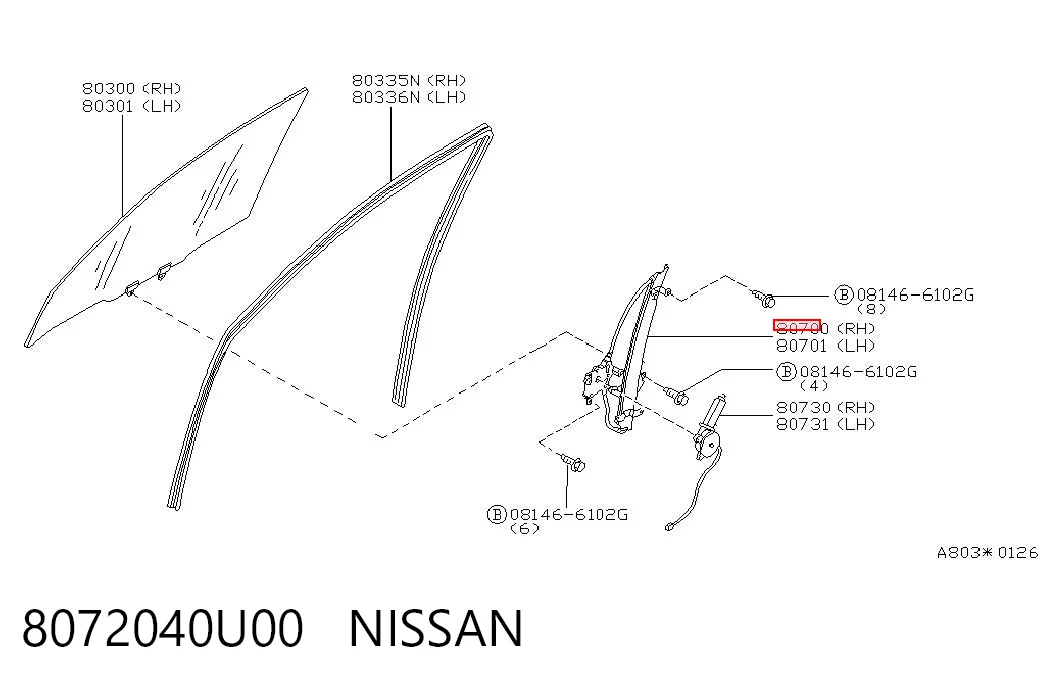 8072040U00 Nissan/Infiniti Склопідйомник (механізм переміщення скла)
