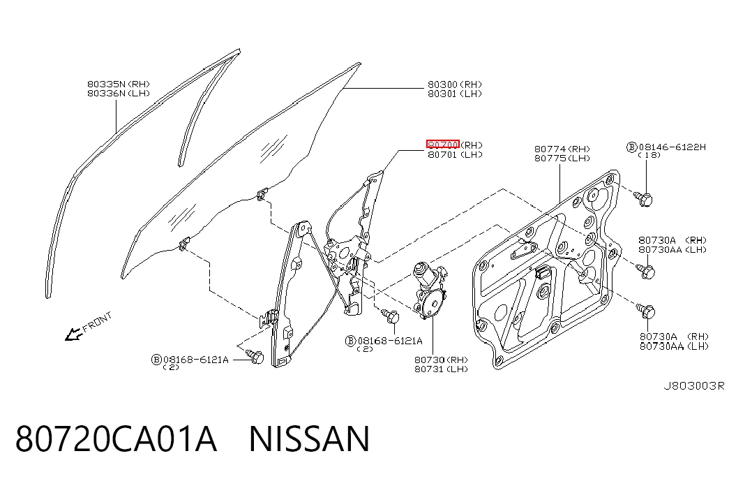 Механізм склопідіймача дверей передніх, правих Nissan Murano позашляховик (Z50) (2002 - 2007) ціна, від 36.85 USD