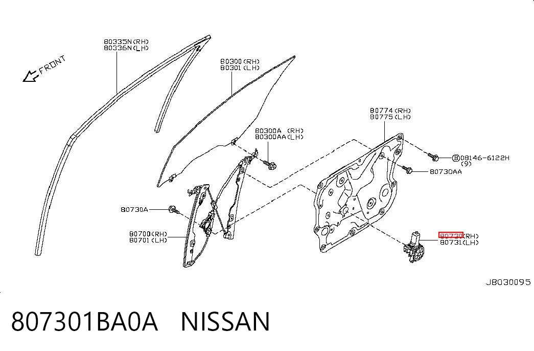 807301BA0A Nissan/Infiniti Мотор склопідйомника дверей передніх, правих