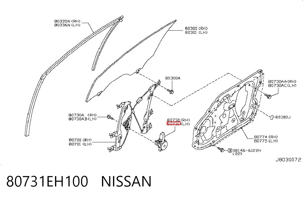 80731EH100 Nissan/Infiniti Мотор склопідйомника водійських дверей