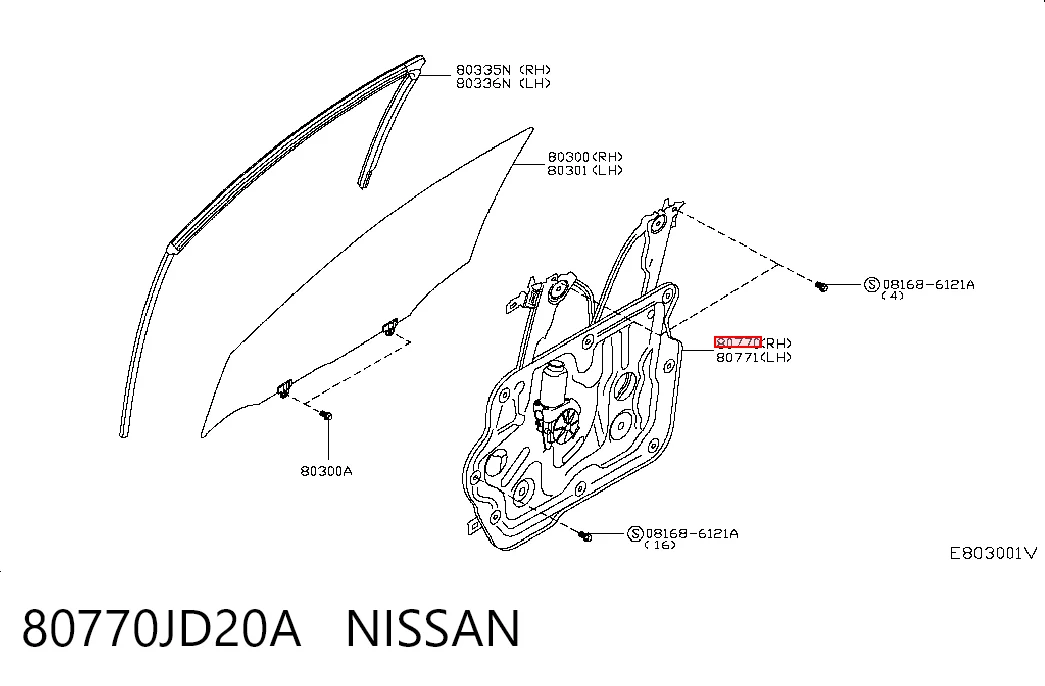 Механізм склопідіймача дверей передніх, правих Nissan Qashqai +2 I позашляховик (J10) (2007 - 2014) ціна, від 19.75 USD