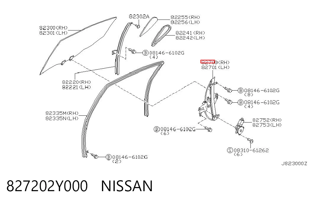 827202Y000 Nissan/Infiniti Склопідйомник задніх правих дверей