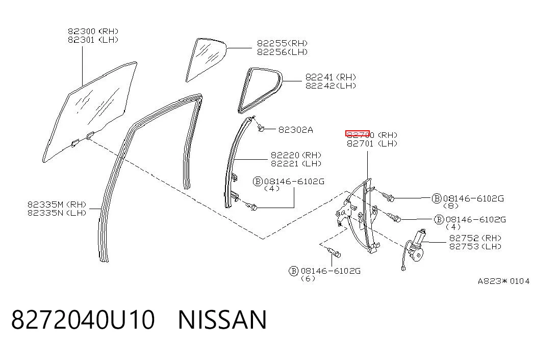 8272040U10 Nissan/Infiniti Склопідйомник задніх правих дверей