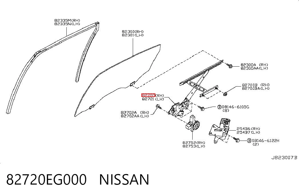 82720EG000 Nissan/Infiniti Склопідйомник задніх правих дверей
