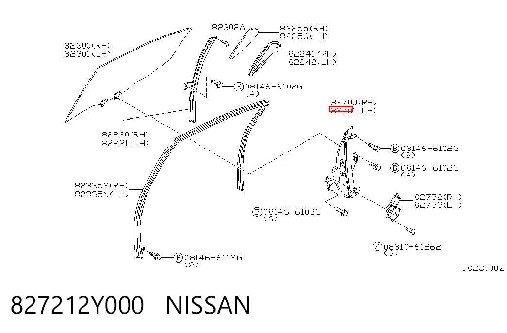 827212Y000 Nissan/Infiniti Механізм стеклопод'емника двері задньої, лівої