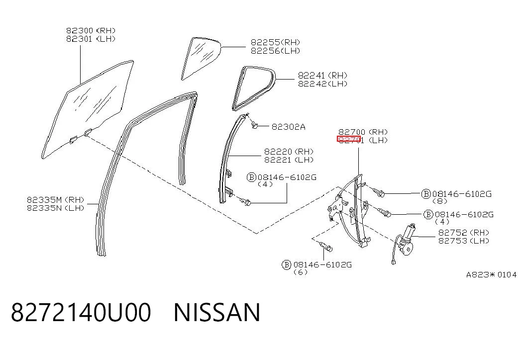 8272140U00 Nissan/Infiniti Механізм стеклопод'емника двері задньої, лівої