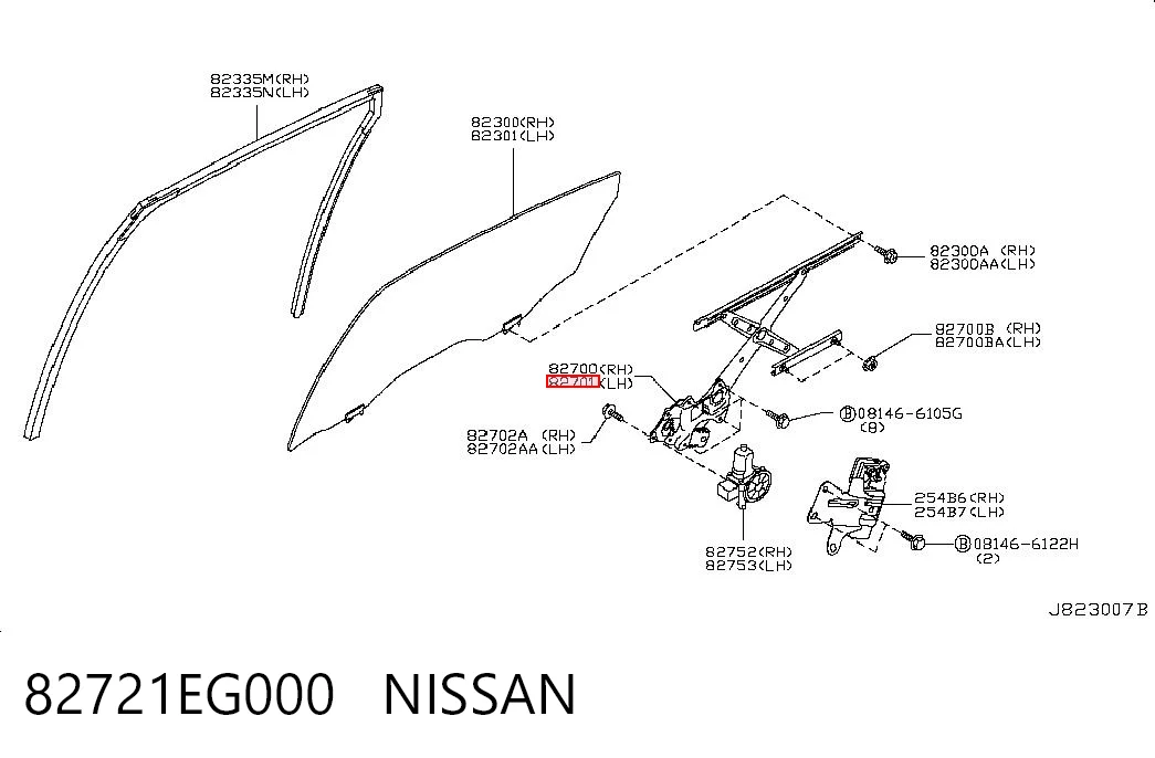 82721EG000 Nissan/Infiniti Механізм стеклопод'емника двері задньої, лівої