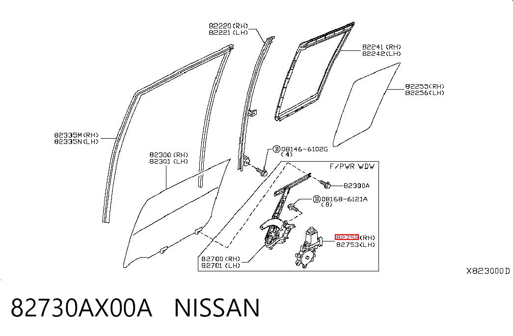 82730AX00A Nissan/Infiniti Моторчик склопідйомника двері задніх, правих