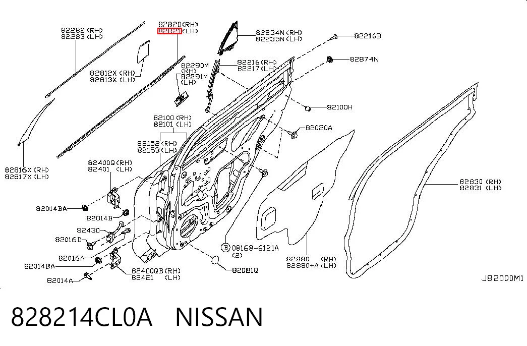 828214CL0A Nissan/Infiniti Молдинг опускного скла двері задньої, лівої