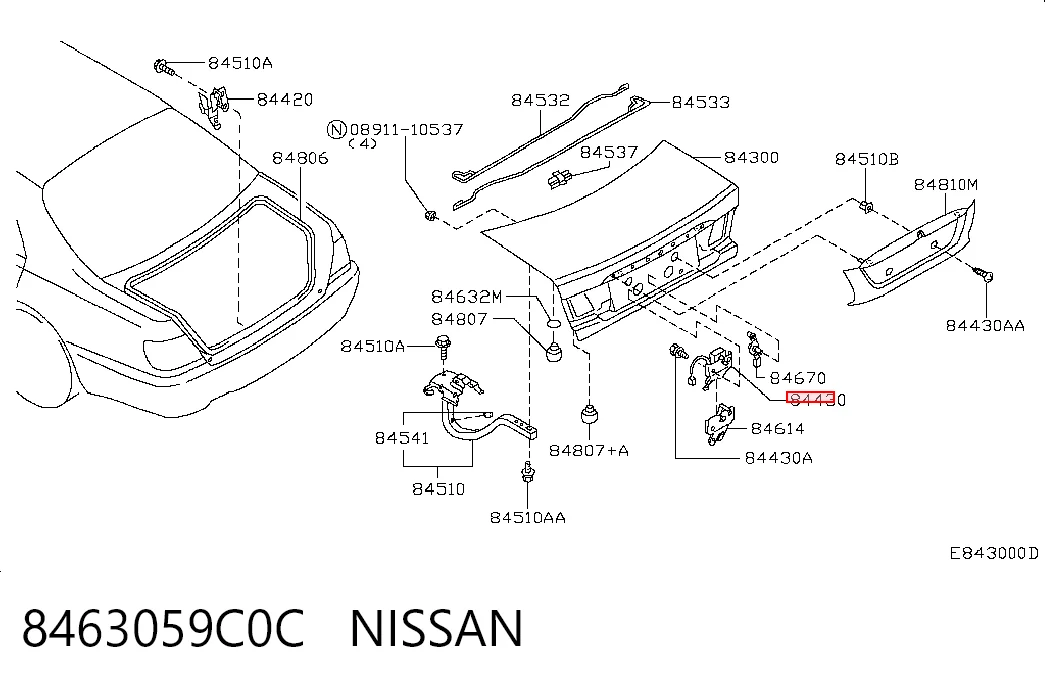 Замок п'ятих дверей на Nissan Almera II N16