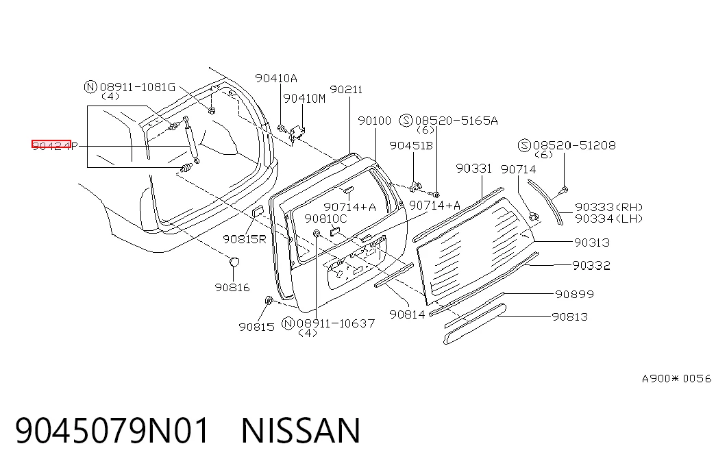 Амортизатор кришки багажника / двері 3/5-ї задньої на Nissan Primera  W10