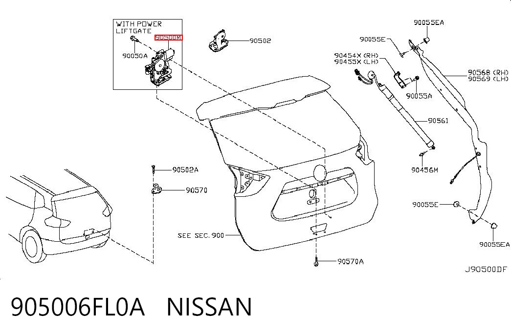 905006FL0A Nissan/Infiniti Замок п'ятих дверей