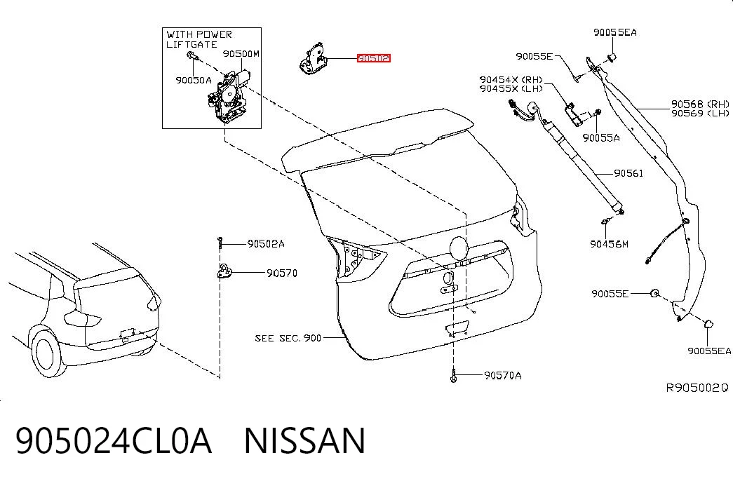 Замок п'ятих дверей на Nissan Murano  Z52