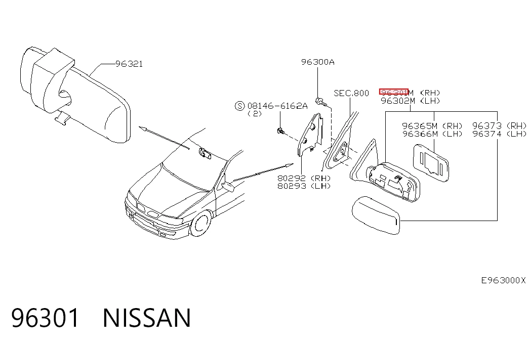 96301 Nissan/Infiniti Праве дзеркало заднього виду