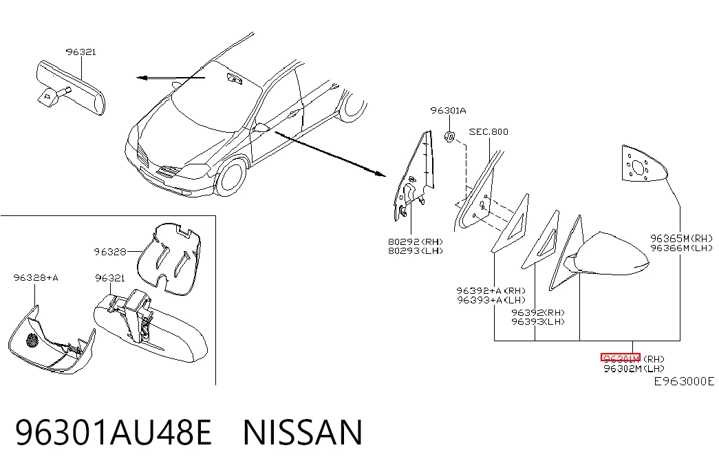 Праве дзеркало заднього виду на Nissan Primera  P12