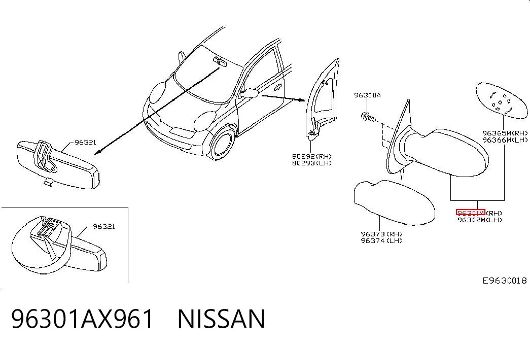 Праве дзеркало заднього виду на Nissan Micra  K12