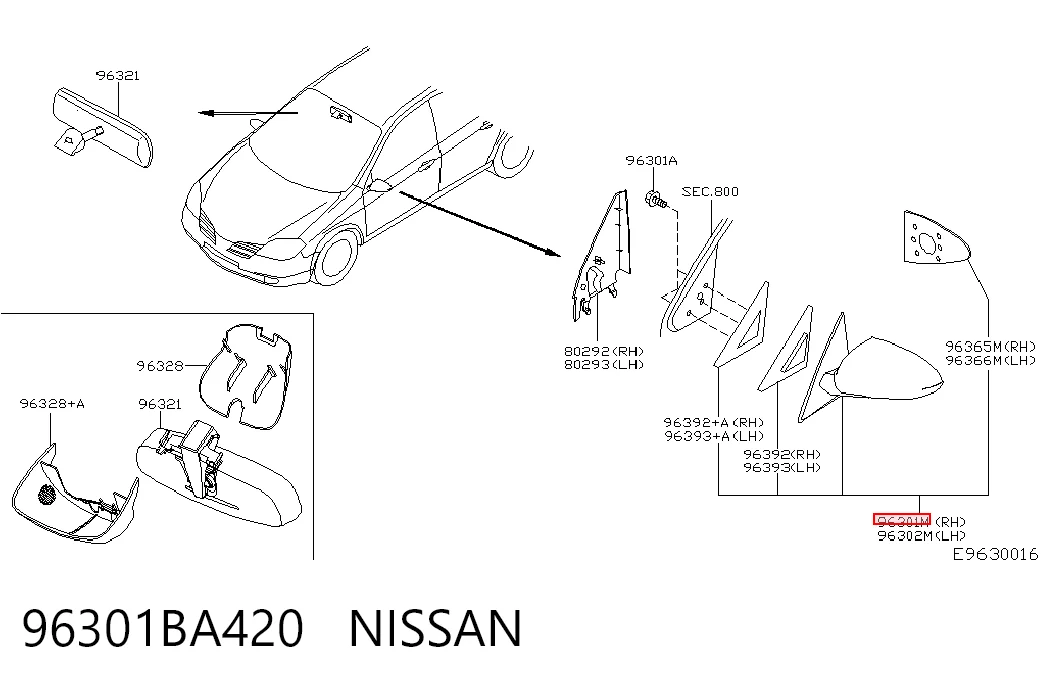 Праве бічне дзеркало Nissan Primera седан (P12) (2002 - 2008) ціна, від 118.00 USD