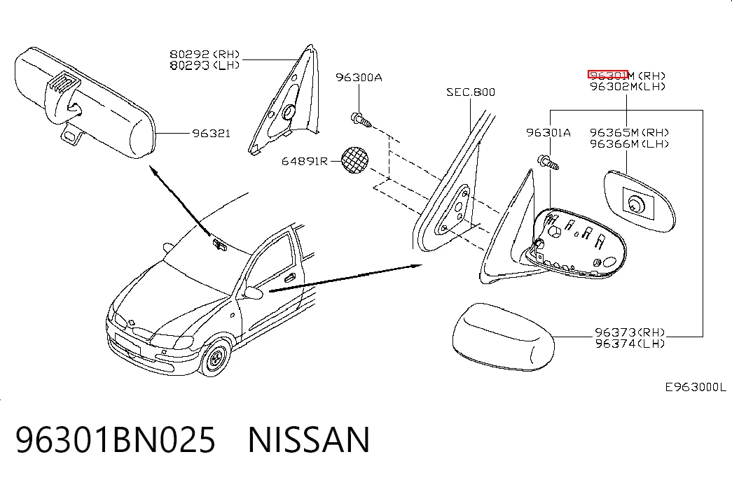 Праве бічне дзеркало Nissan Almera II хетчбек (N16) (2000 - 2006) ціна, від 52.77 USD