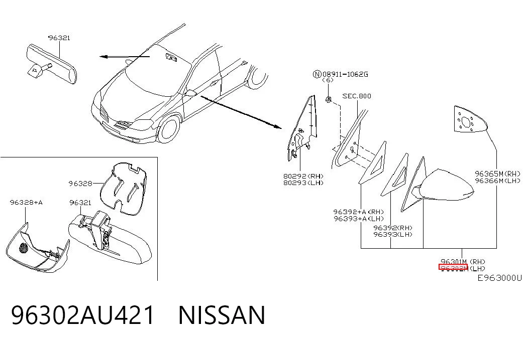 Дзеркало заднього виду, ліве на Nissan Primera  P12