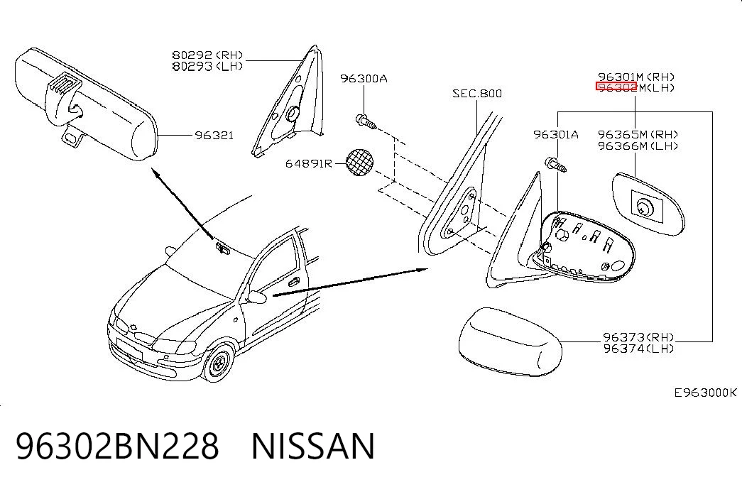 Дзеркало заднього виду, ліве на Nissan Almera II N16