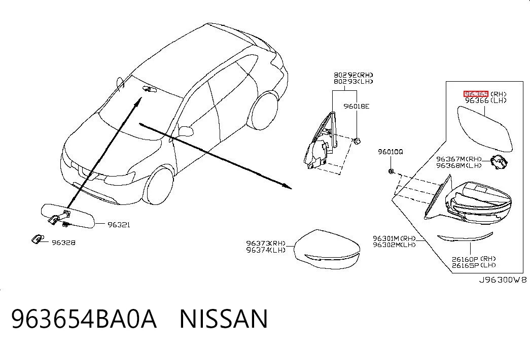 963654BA0A Nissan/Infiniti Дзеркальний елемент правий