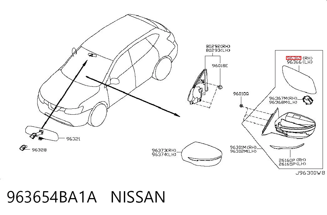 963654BA1A Nissan/Infiniti Дзеркальний елемент правий