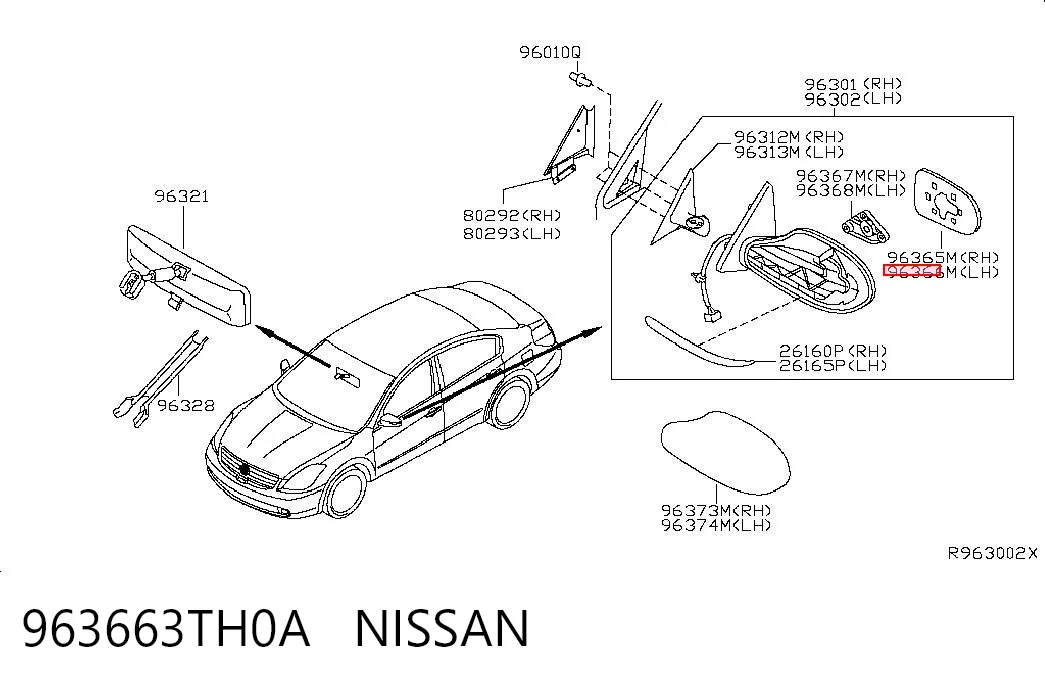 963663TH0A Nissan/Infiniti Дзеркальний елемент лівий