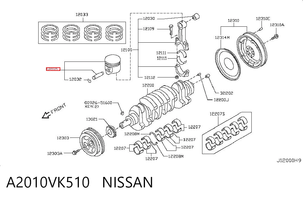 A2010VK510 Teikin Поршень двигуна без кілець