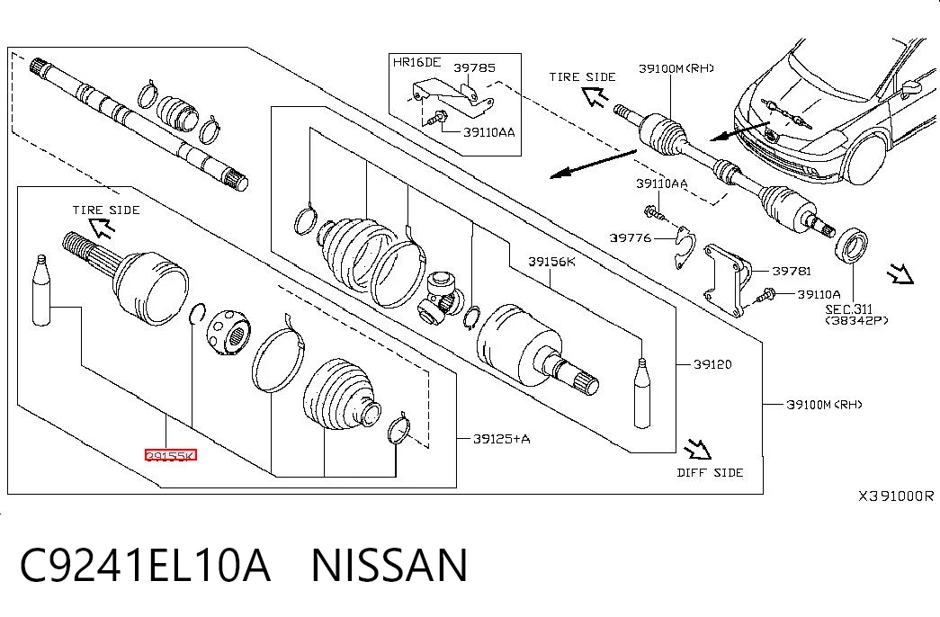 Пильник ШРУСа зовнішній, передній піввісі на Nissan Versa NOTE E12
