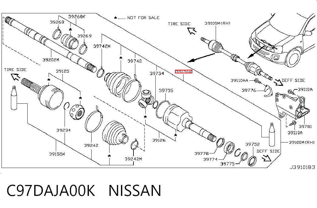 C97DAJA00K Nissan/Infiniti Пильник ШРКШ внутрішній, передній півосі