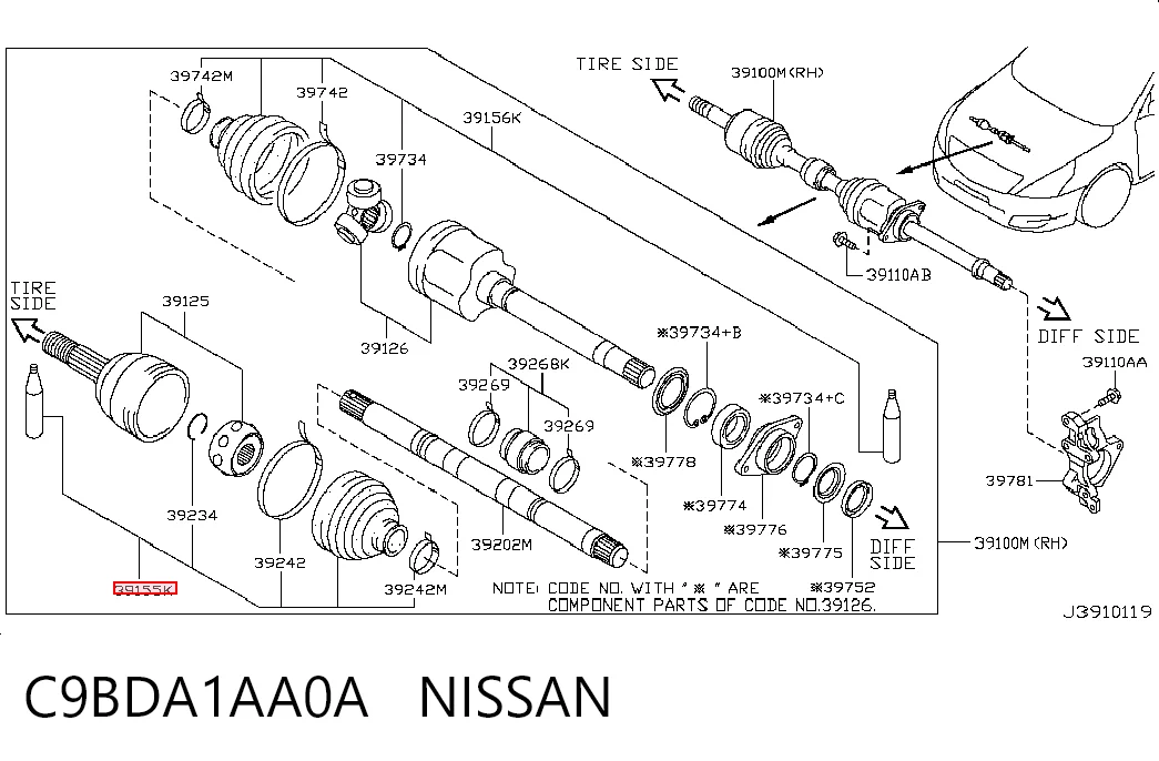 Пильник ШРУСа зовнішній, передній піввісі на Nissan Murano  Z51