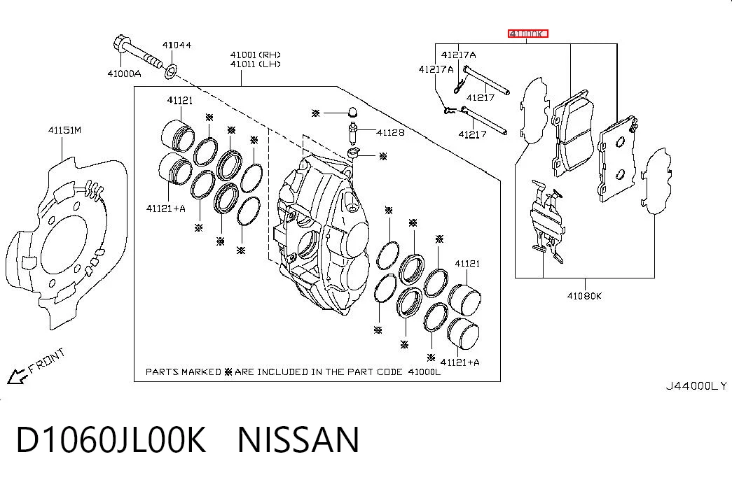 D1060JL00K Nissan/Infiniti Передні гальмівні колодки