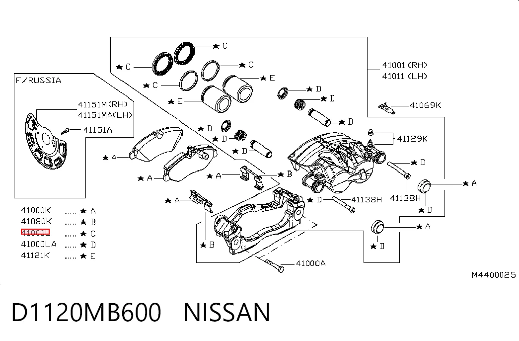 Ремкомплект супорту гальмівного переднього Mercedes A4474213100 ціна, від 5.89 USD