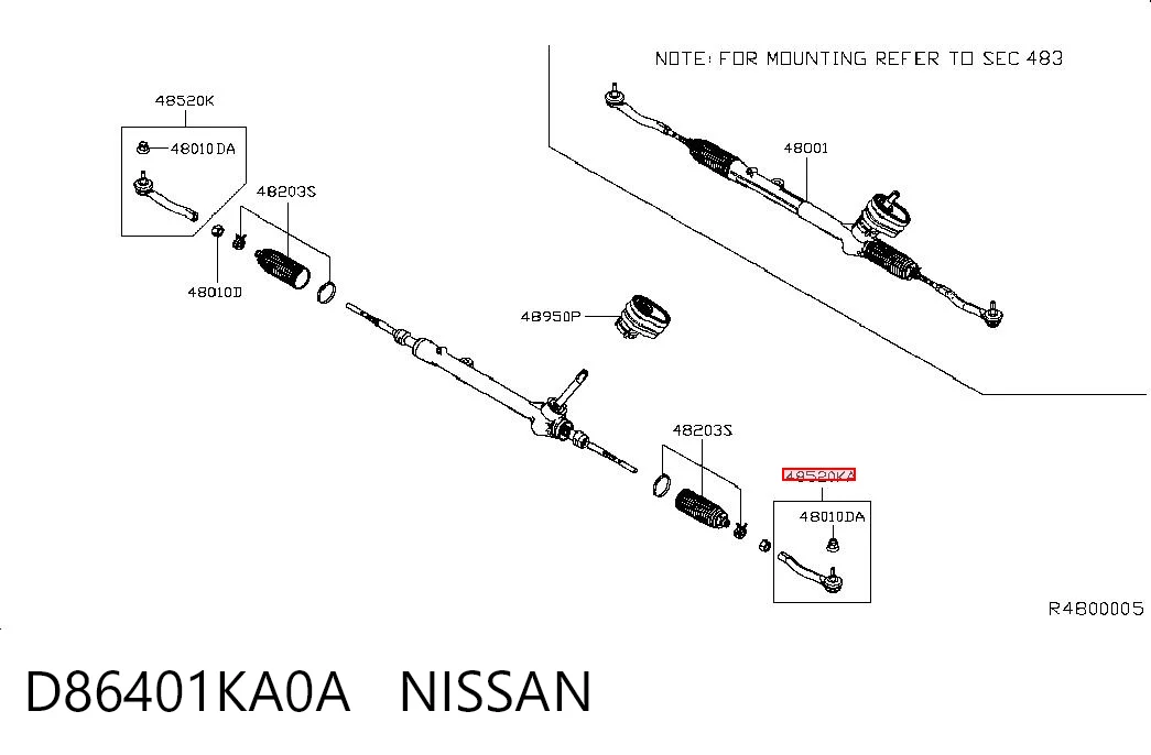 D86401KA0A Nissan/Infiniti Зовнішній наконечник рульової тяги