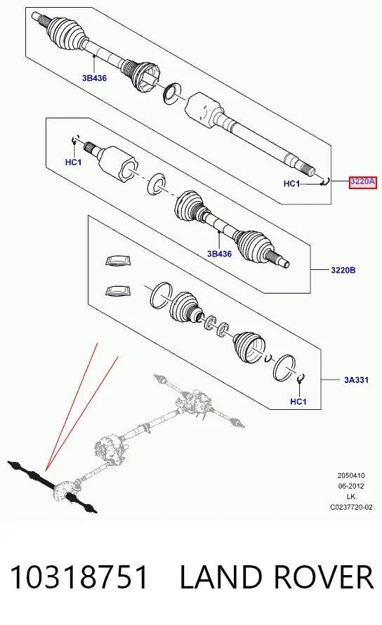 Піввісь передня, права Hotbray LR064251 ціна, від 173.35 USD