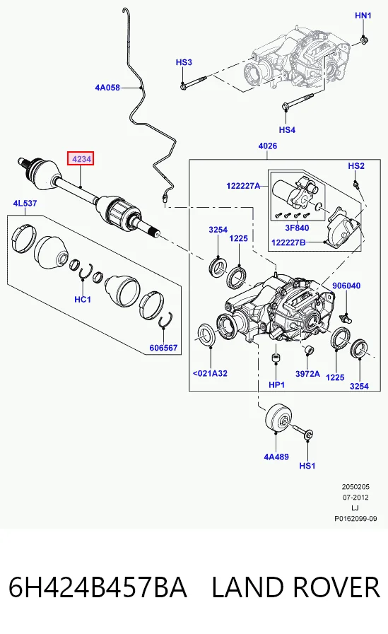 6H424B457BA Land Rover Піввісь задня, ліва