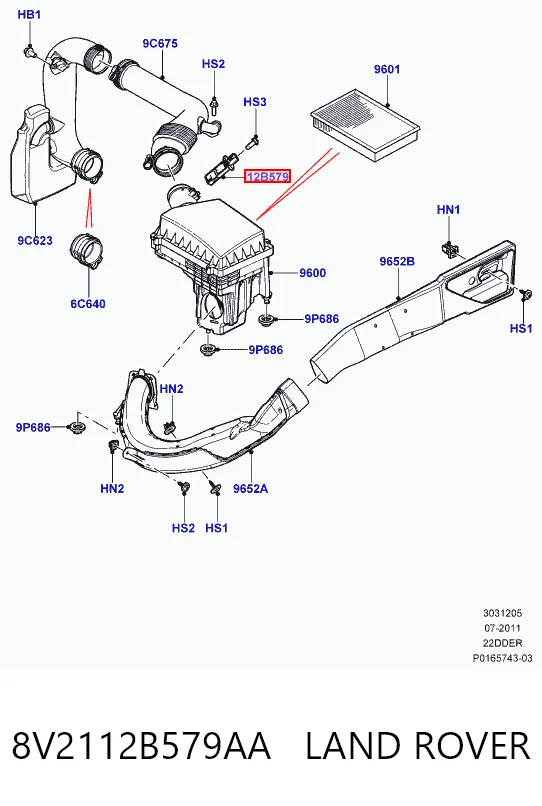 8V2112B579AA Land Rover Датчик витрати повітря